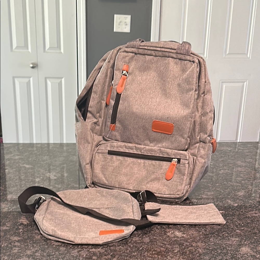 Gray and Tan Men's Backpack Set Light Gray Set of 3